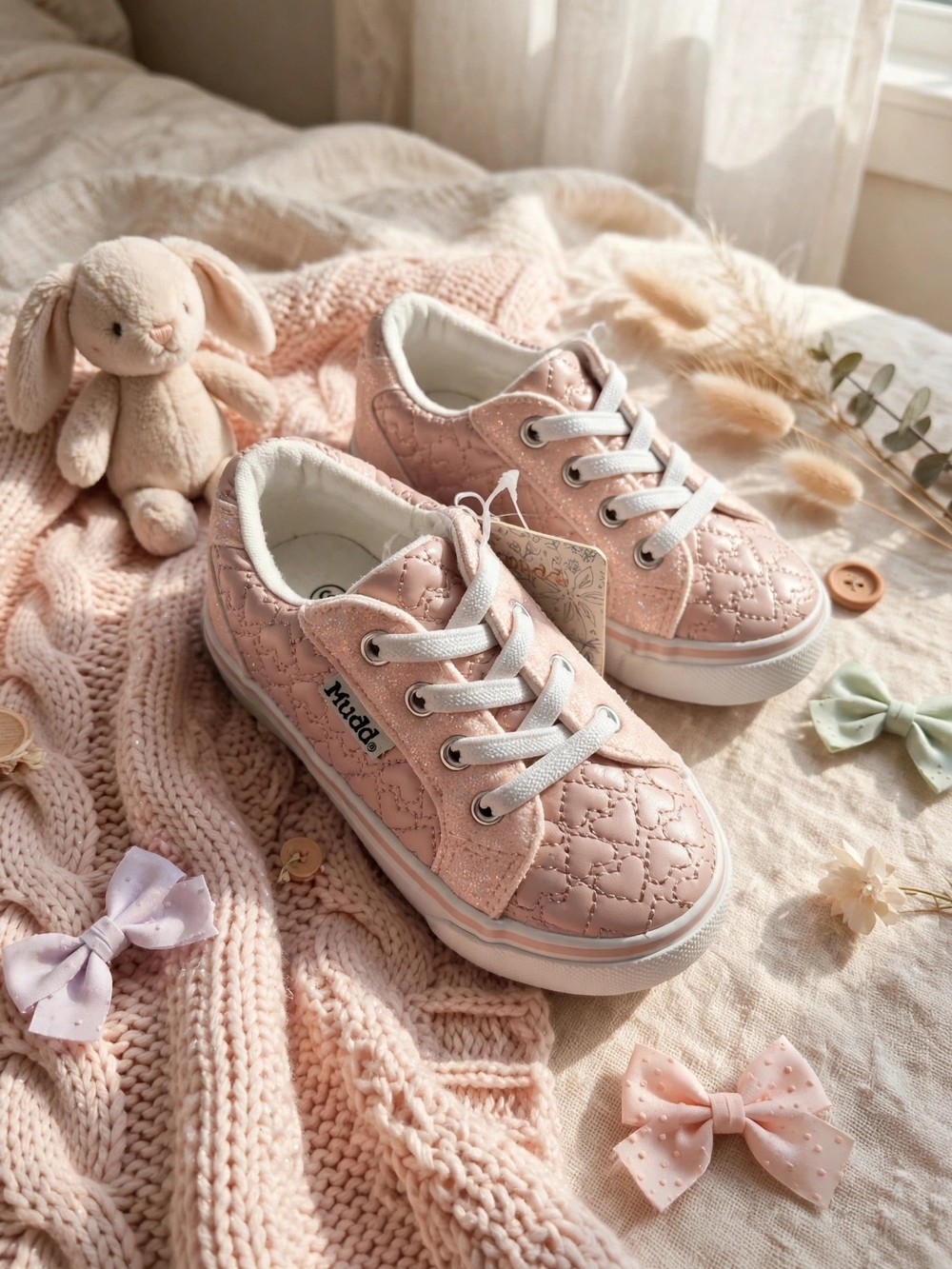 Mudd Quilted Pink Lace-Up Kids Sneakers